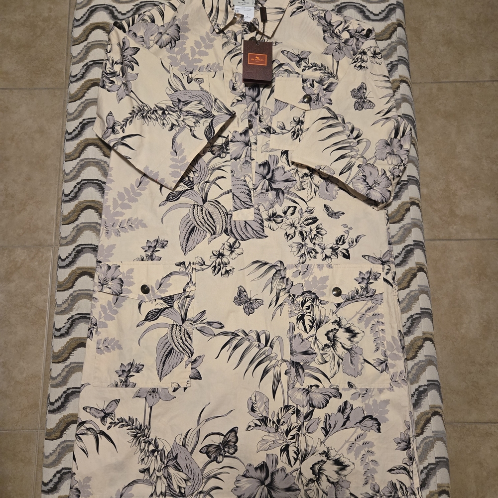 Etro Cotton Cream and Black Floral Dress